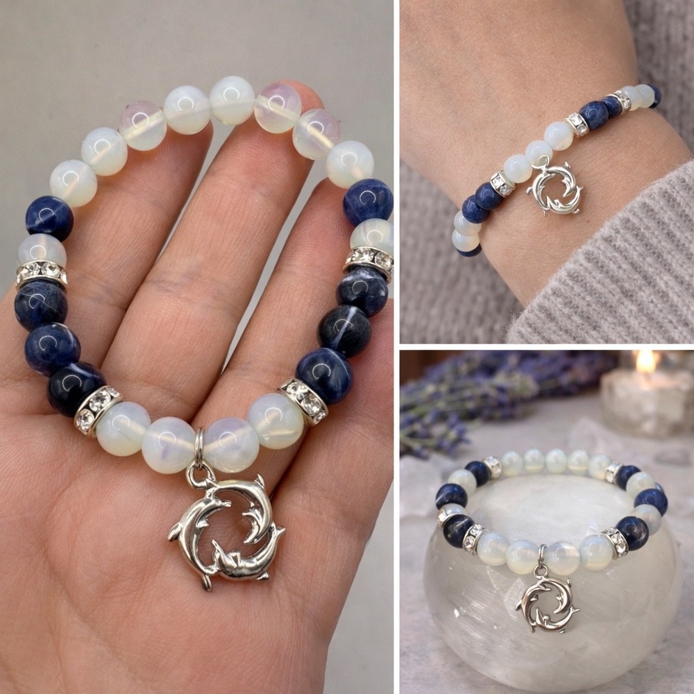 Sodalite‎ & Opalite Dolphin Charm Bracelet Boho Witchy Crystal Jewelry